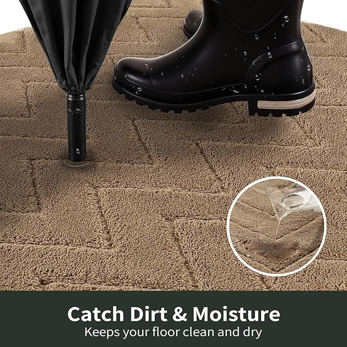 Stiio Dirt Trapper Door Mat 24x35.5 Inches, Front Doormat Indoor Outdoor Entrance Low Pile, All-Season, All-Weather Absorbent Entry Rug, Washable Non Slip Rug for Entryway, Brown-Ruum Studio Home