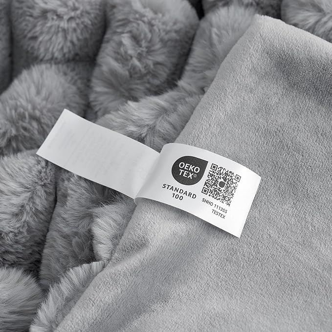 Cozy Bliss Faux Fur Throw Blanket for Couch, Cozy Warm Plush Striped Blanket for Sofa Bedroom Living Room,50 * 60 Inches Grey-Ruum Studio Home