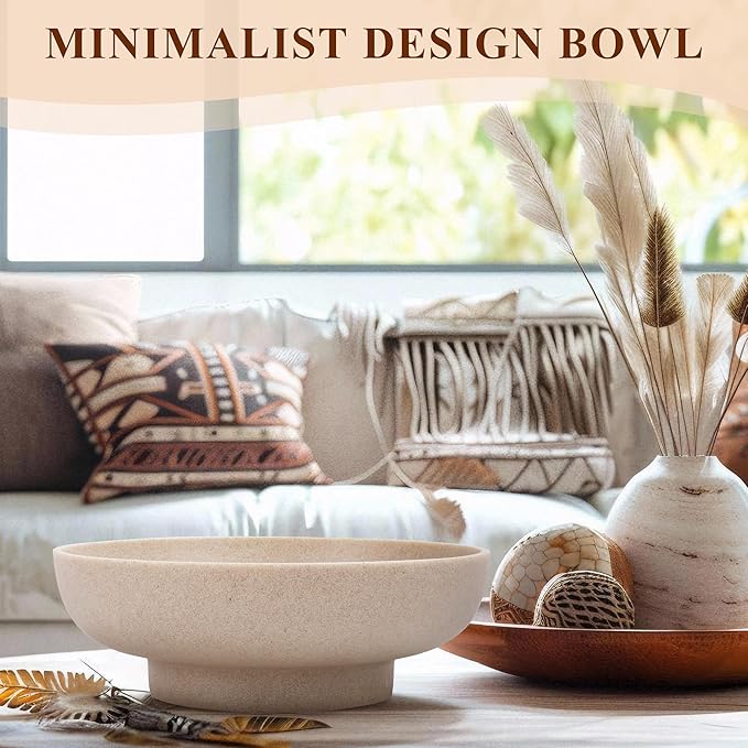 Large Decorative Bowl, Modern Handicraft Resin Bowls for Home Decor, Decorative Fruit Bowl for Kitchen Counter, Stylish Key Bowl for Entry Table, Artificial Stone Resin Beige-Ruum Studio Home