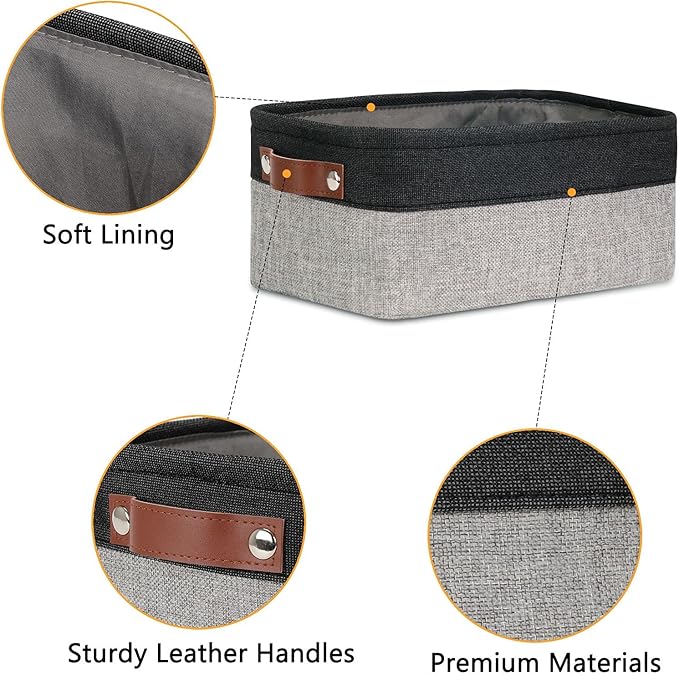 DULLEMELO Small Storage Baskets for Shelves, Small Fabric Collapsible Rectangular Storage Bins for Shelves, Closets, Nursery, Home, Office, Empty Gift Baskets (6-Pack, Black&Gray)-Ruum Studio Home