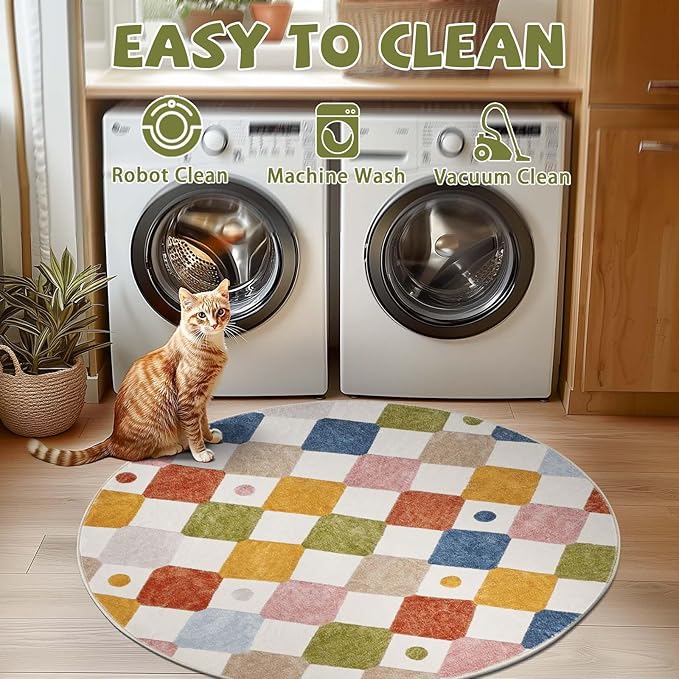 jinchan Round Rug 4ft Kids Washable Rug Indoor Floor Cover Non-Slip Soft Modern Elementary School Classroom Colorful Diamond Carpet for Nursery Daycare Bedroom Playroom Living Room Circus on Cream-Ruum Studio Home