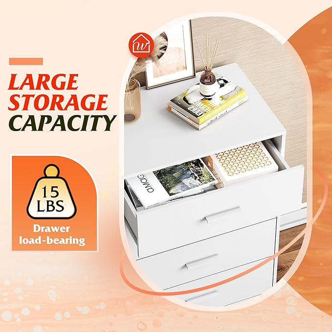 WLIVE White Wood Dresser for Bedroom with 4 Drawers, Tall Chest of Drawers with Sturdy Metal Frame for Living Room, Hallway, Closet-Ruum Studio Home