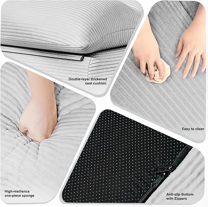 Misolant Bean Bag Chairs，Big Corduroy Fabric Sofa Bean Bag Chair for Adults and Teens with High-Resilience Sponge, Non-Slip Base Floor Lounge Sofa for Home, Living Room, Bedroom, Gaming Light Gray-Ruum Studio Home