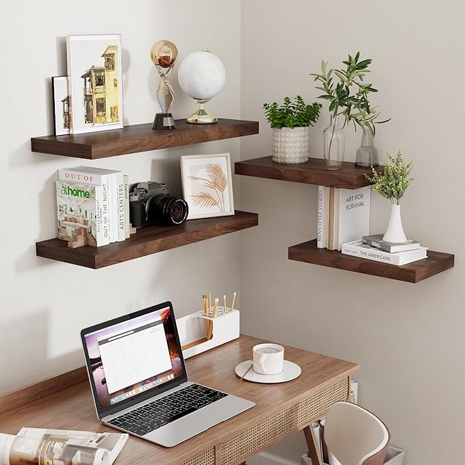 Fun Memories Rustic Wood Floating Shelves for Wall, 36 x 9 Wall Shelves Set of 2, Deep Floating Shelf for Kitchen, Living Room Storage & Display, Deep Wooden Bookshelf, Walnut Color-Ruum Studio Home