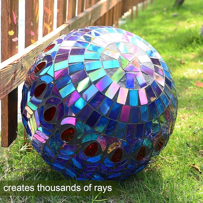 VCUTEKA Gazing Ball, Glass Mosaic Gazing Balls Sphere for Garden Lawn Outdoor Ornament Yard Decorative, 10-Inch, Purple-Ruum Studio Home