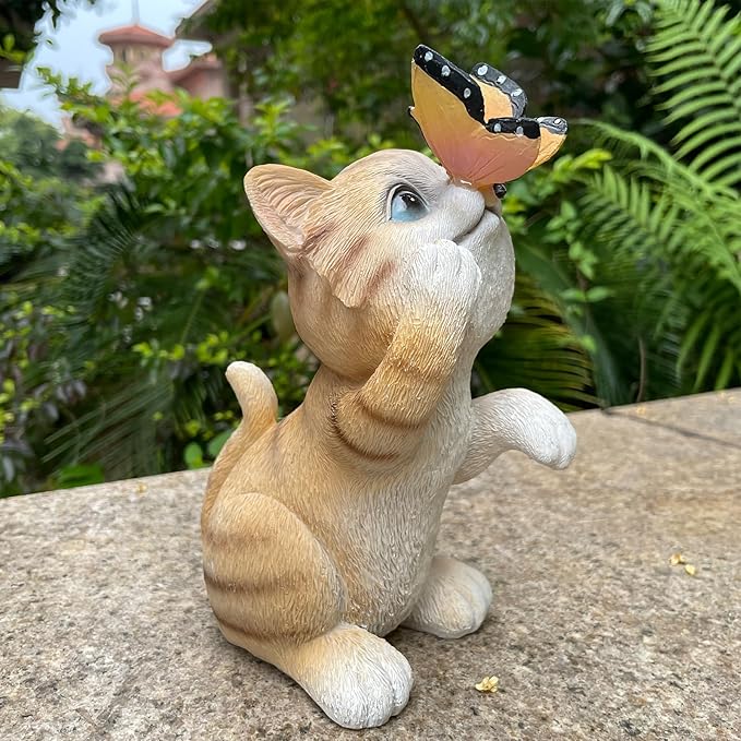 Garden Decor Solar Cat Figurines Cat Lover Gifts with LED Butterfly Lights for Indoor Outdoor Decor for Yard Garden Patio Decor Gifts for Women Grandma Mother's Day Birthday-Ruum Studio Home