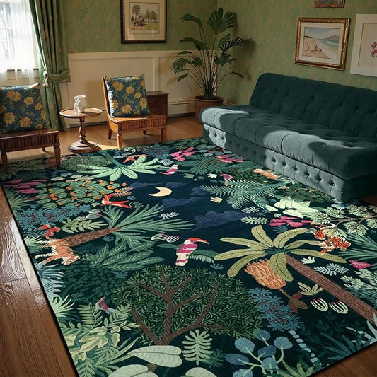 LIVEBOX Washable Jungle Dark Green Rugs 9x12 for Living Room, Stain Resistant Soft Kids Area Rugs for Bedroom, Non-Skid Modern Dining Room Rug Floor Carpet for Playroom Kids Nursery-Ruum Studio Home