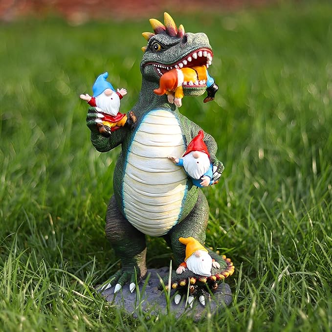 Dinosaur Eating Gnomes Garden Decor Statue - Funny Dinosaur Gnome Massacre Outdoor Decor for Yard, Patio, Lawn Ornaments - Garden Gifts for Mothers Day, Housewarming, Festival-Ruum Studio Home