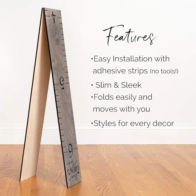 Wooden Growth Chart for Wall - Height Growth Chart for Kids, Kid Height Wall Chart, Height Measurement for Wall, Height Chart for Kids - Love Grows Here, Skinny Grey (63""x5.75"")-Ruum Studio Home
