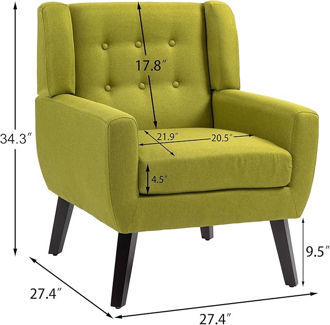 UIXE Accent Chair, Modern Upholstered Armchair in Fabric for Living Room, Comfy Club Arm Chairs Single Sofa Button Tufted Bedroom Reading Seat - Green-Ruum Studio Home