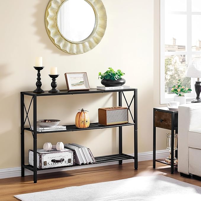 Hoctieon Industrial Console Table, 3 Tier Entryway Table, Hallway Table, Narrow Sofa Table with Shelves, Entrance Table for Entryway, Living Room, Foyer, Hallway, Office, Grey-Ruum Studio Home