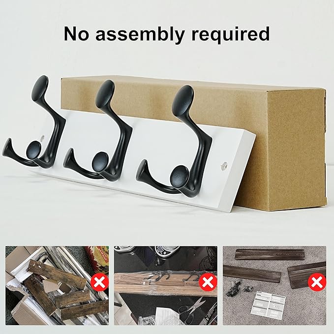 SKOLOO 17-Inch White Wood Coat Rack Wall Mount with 3 Triple Hooks - Ideal for Family Entrances, Classrooms, and Pet Supplies Storage - Perfect Coat Hooks for Wall-Ruum Studio Home