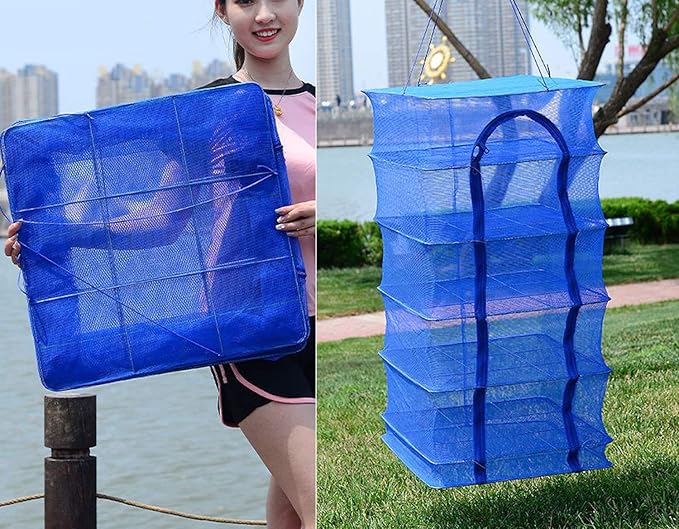 Hwayslon Hanging Drying Net Foldable Drying Rack Net Dryer 19.7"x19.7"x37.4" 6 Layer Folding Fish Mesh Collapsible Dry Net with Zippers for Fish Vegetables Drying Seeds Fruit Herb-Ruum Studio Home