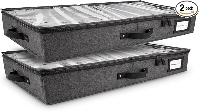HOMELUX THEORY 2pc Low Profile Under Bed Storage Containers, Thin Under Couch Storage Organizer with Bins & Lids, Underbed Storage Box Ideal for Seasonal Clothes, Blankets, Fabric & Shoes (Dark Gray)-Ruum Studio Home