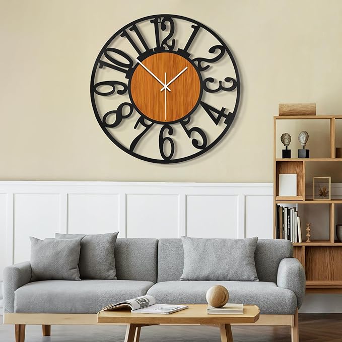 LEIKE 30" Oversized Large Wall Clocks,Silent,Non Ticking,Battery Operated Modern Round Big Wood Decorative Metal Wall Clock for Living Room, Bedroom,Kitchen,Farmhouse,Office Decor - Black,30 Inch-Ruum Studio Home