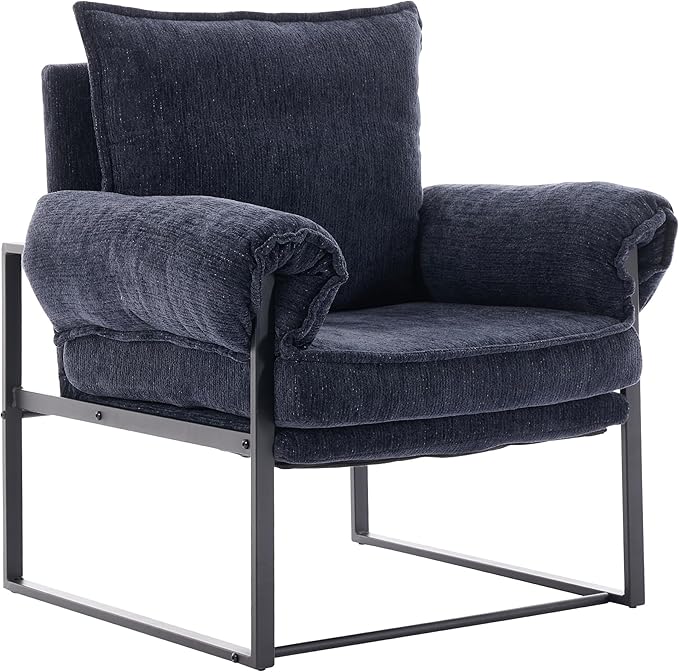 YISHENG Accent Chair with 6-Angle Adjustable Backrest, Chenille Fabric Living Room Chair Upholstered Lounge Chair, Modern Chair Cozy Reclining Chair for Reading Room, 1PC Dark Blue-Ruum Studio Home