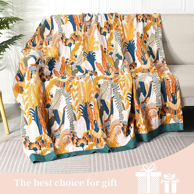 Boho Throw Blanket for Bed - 100% Pure Cotton Ultra Soft Rustic Quilt - Farmhouse Decor Bed Blankets, All Season Rustic Throw for Sofa Couch Chair(91''x 98'', Floral Bird)-Ruum Studio Home