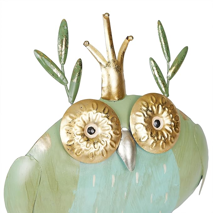 Alpine Corporation MCC808HH Metal Owl Queen, Whimsical Animal Outdoor Décor for Patio, Lawn & Garden, 8"H, Multicolor-Ruum Studio Home