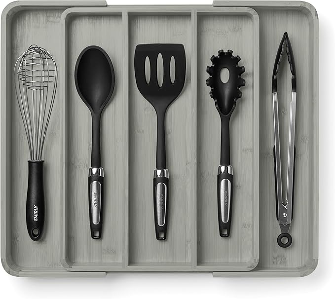 SMIRLY Silverware Drawer Organizer – Bamboo Kitchen Drawer Organizer, Adjustable Utensil Holder and Cutlery Tray, Drawer Dividers for Flatware and Kitchen Utensils-Ruum Studio Home