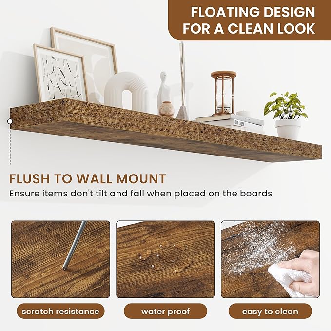fuqing Floating Shelves for Wall, Bathroom Shelf Wall Mounted for Storage, Shelves with Invisible Bracket for Bedroom, Kitchen, Living Room, Farmhouse Small Book Shelf, 48 Inch Set of 2, Rustic Brown-Ruum Studio Home