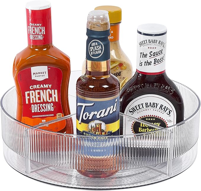 FreshKeeper Plastic Lazy Susan Organizer, Clear Pantry Lazy Susan Turntable for Cabinet and Kitchen 11’’ with Removable Dividers-Ruum Studio Home