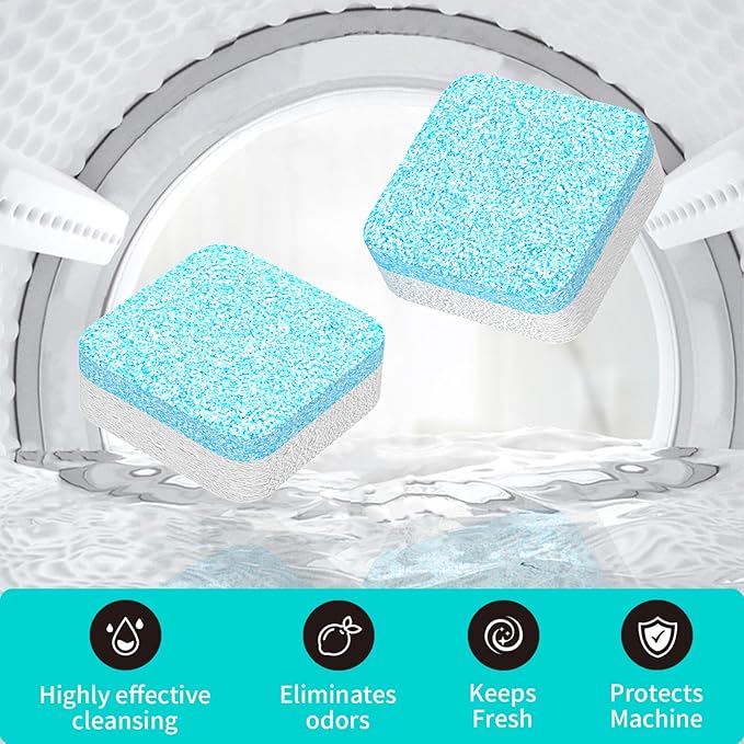 Washing Machine Cleaner Tablets 24 Pack -1 Year Supply for HE Front Loader & Top Load Washer,Septic Safe Washer Machine Cleaner Tablets, Deep Clean,Eco-Friendly Deodorizer-Ruum Studio Home