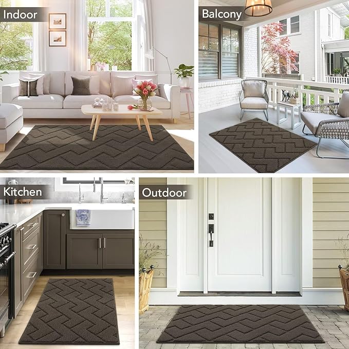 hicorfe Front Door Mat Outside Entrance,20"x31.5" Absorbent Muddy Dirt Resist Welcome Door Mats Outdoor Indoor,Stain and Fade Resistant,Non Slip Backing Entry Mat Doormat for Entryway(Latte)-Ruum Studio Home
