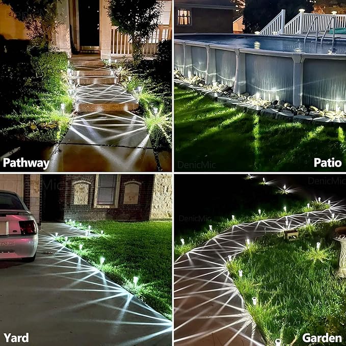 DenicMic Solar Lights Outdoor 10 Pack Waterproof 6000K Cold White LED Stainless Steel Stake for Pathway Yard Garden Driveway Solar Powered Outside Decor-Ruum Studio Home
