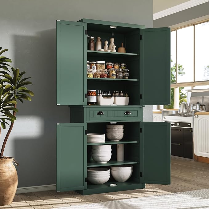 ARTPOWER 72" Tall Kitchen Pantry Storage Cabinet with Drawer and Adjustable Shelves, Pantry Cabinet for Kitchen, Bathroom or Hallway, Green-Ruum Studio Home