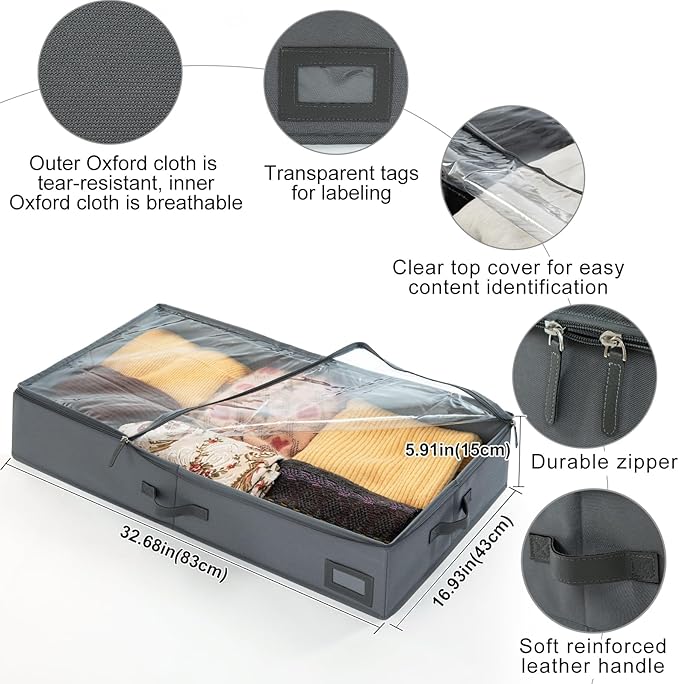 6-Inch Under Bed Organizer, Under Bed Storage Container, Under Crib/Couch Storage, Underbed Storage Box for Seasonal Clothing, Sweaters, Shoes, Blankets, Wrapping Paper & Toys 33" L×17" W×6" H-Ruum Studio Home