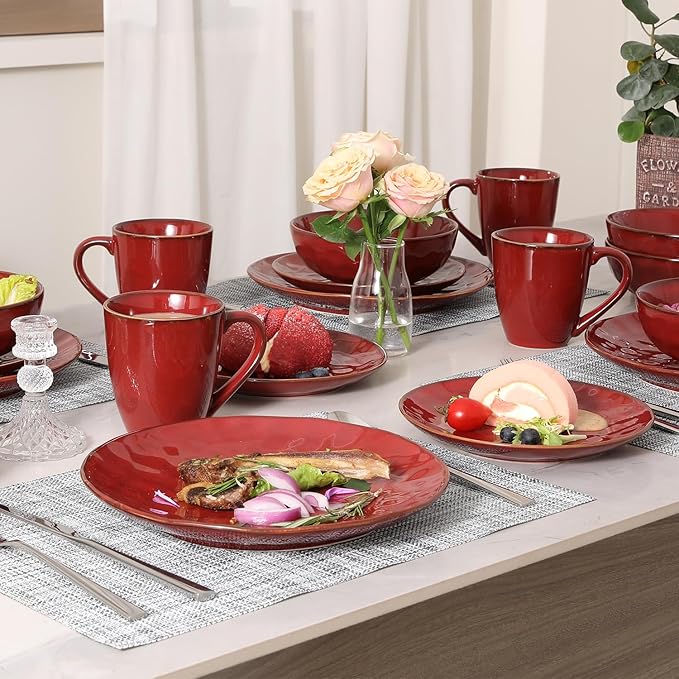 vicrays Coffee Mug Set, 12 Ounce, Set of 6, Ceramic Mug for Men, Women, Unique Glazed Mugs with Handle for Coffee, Tea, Milk, Cocoa, Cereal(Cherry Red)-Ruum Studio Home