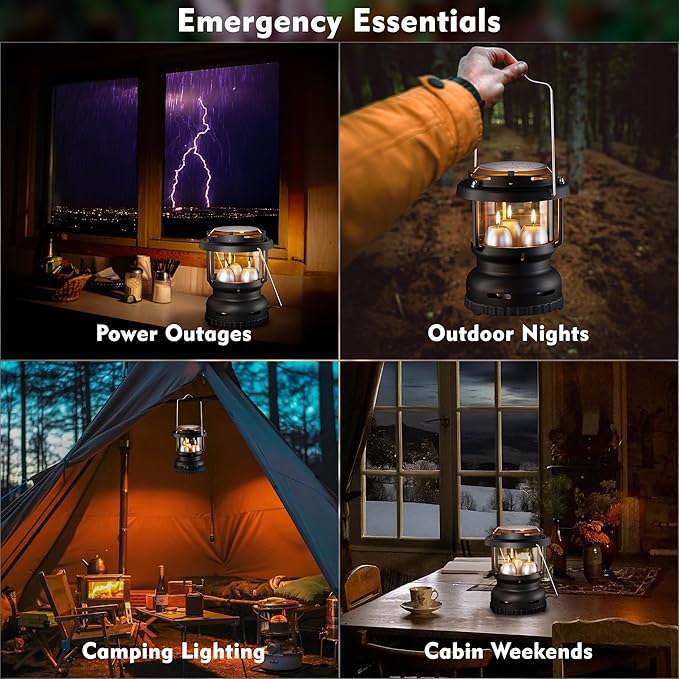 3-Wick Emergency Candle Lantern for Power Outages [18H+ Burning Time] Vintage Decorative Candle Lantern for Real Candles, Outdoor Portable Camping Survival Lighting [7.1"*5.7" - Matte Black]-Ruum Studio Home