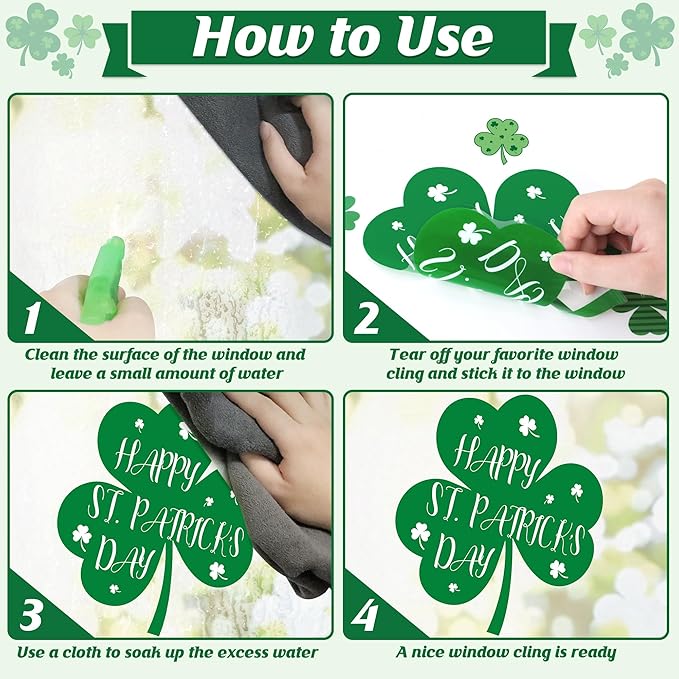 9 Sheets St Patricks Day Window Clings, 115 PCS St Patrick's Day Shamrock Window Stickers for St Patricks Day Decorations, Green Static Spring Window Clings for Glass Windows St Patricks Day Decor-Ruum Studio Home
