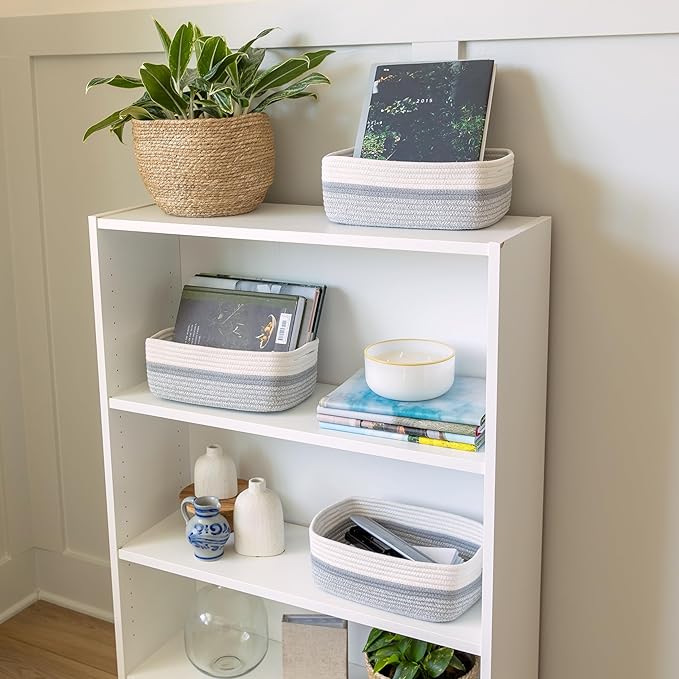 NaturalCozy 11.8"x8"x4.5” Storage Baskets for Shelves 3 Pack | Cotton Rope Woven Small Baskets for Organizing | Small Storage Bins for Nursery, Bathroom, Closet, Cube Shelf, Decorative, Gift Basket-Ruum Studio Home