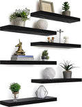 Black Wood Floating Shelves for Wall Rustic Wall Shelves for Bedroom Set of 6-Ruum Studio Home
