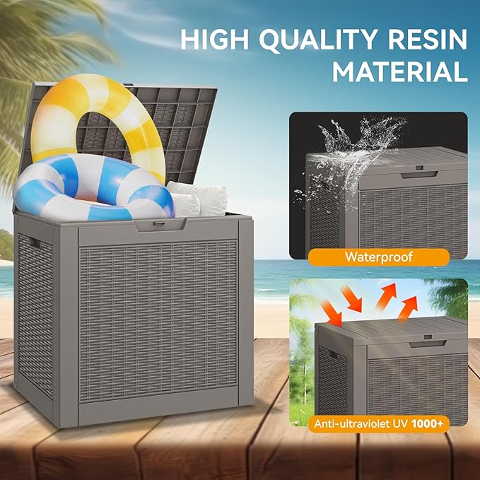 KAMABOKO 31 Gallon Outdoor Storage Box, Resin Deck Boxes Indoor and outdoor, Waterproof Storage Box Lockable Lid for Garden Tools, Package Delivery, Pool Supplies, Patio Cushions, Grey-Ruum Studio Home