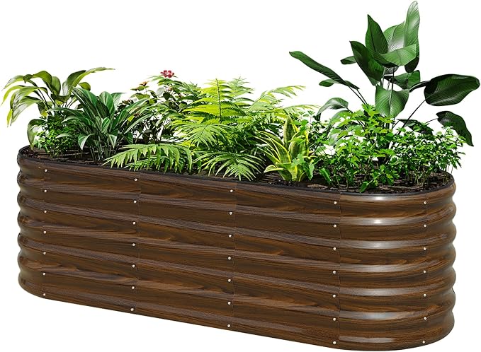 SnugNiture Galvanized Steel Raised Garden Bed, 6x2x2 ft, Outdoor Oval Deep Root Planter Box for Growing Vegetables, Flowers and Fruits-Ruum Studio Home