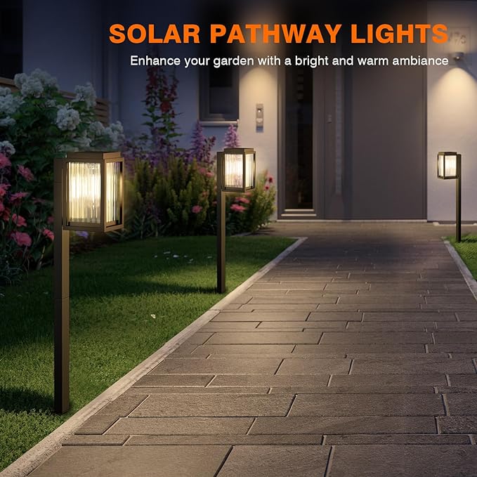 Solar Lights Outdoor Pathway 6 Pack, Solar Pathway Lights Outdoor 24" Tall Bright Auto On/Off Waterproof Garden Landscape Lighting for Path, Yard, Walkway, Driveway, Outside Decor Father's Day-Ruum Studio Home