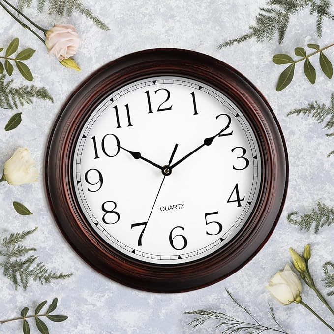 Wall Clock 10 Inch Battery Operated Silent Non-Ticking Wall Clock Vintage Retro Rustic Style Decorative for Bedroom Living Room Kitchen Home Office (Bronze)-Ruum Studio Home