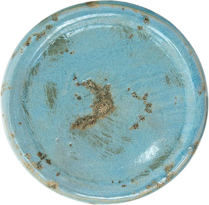 Creative Co-Op Large Distressed Blue Terracotta Pillar Candle Holder-Ruum Studio Home