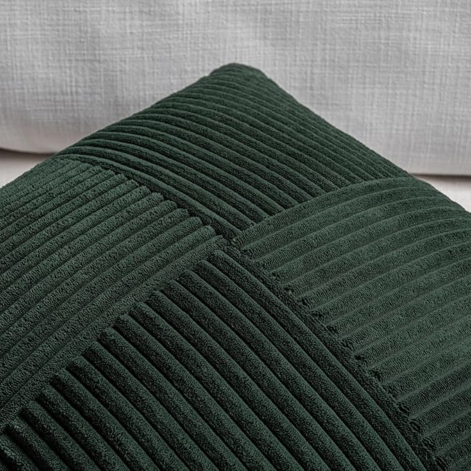 Fancy Homi Set of 2 Dark Green Boho Long Lumbar Body Decorative Throw Pillow Cover 14x36 Inch for Bed Couch Bedroom Bench, Soft Patchwork Corduroy Textured Pillow Case, Rustic Farmhouse Room Decor-Ruum Studio Home