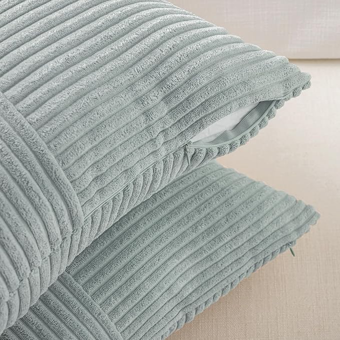 Fancy Homi Set of 2 Grey Blue Boho Long Lumbar Body Decorative Throw Pillow Cover 14x36 Inch for Bed Couch Bedroom Bench, Soft Patchwork Corduroy Textured Pillow Case, Rustic Farmhouse Room Décor-Ruum Studio Home