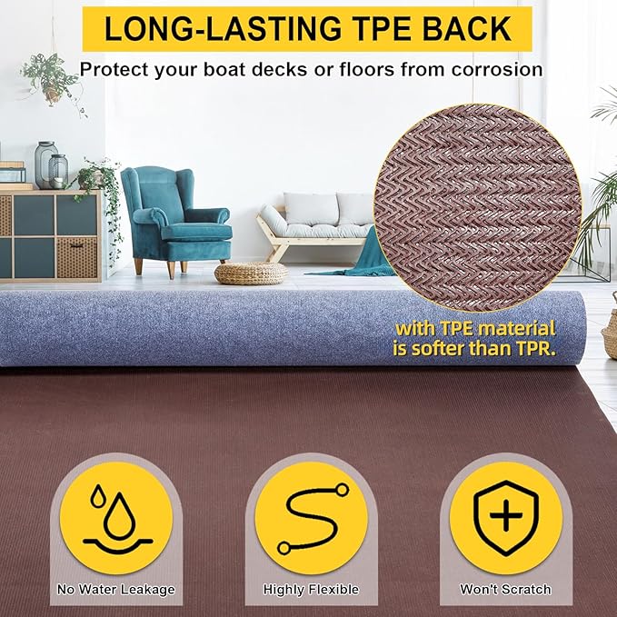 Marine Carpet,6 FT x 18 FT Blue-Gray Indoor Outdoor Carpet 0.2" Thick Boat Carpet with Water-Proof TPE Backing, Non-Slide Outdoor Marine Carpet Roll for Home, Patio, Porch, Deck-Ruum Studio Home