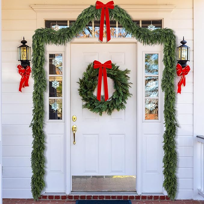 2 Pcs Christmas Norfolk Pine Garlands, 6 Ft Double Color Real Touch Artificial Cedar Garland, Faux Pine Cypress Greenery Garland Ornaments for Mantle Fireplace Table Indoor Outdoor Xmas Decoration-Ruum Studio Home