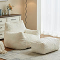 Premium Beige Bean Bag Chair for Adults with Armrest- Ultra Plush Memory Foam Lounge Sofa & Comfy Reading Nook Chair for Bedroom, Living Room & Dorm (White, with Footrest)-Ruum Studio Home