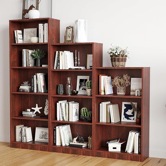 Bookshelf, Open Modern Bookshelf, 3 Shelf Bookcase with Freestanding Display Storage, Wooden Book Shelf for Bedroom, Living Room, Dinning Room, Office, Brown-Ruum Studio Home