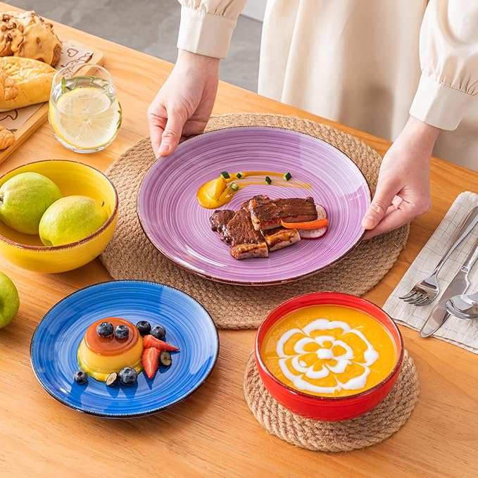 vancasso Bonita Dinnerware Set Muticolor Stoneware 18 Pieces Service for 6, Handpainted Spirals Pattern Stoneware Plates and Bowls Set-Ruum Studio Home