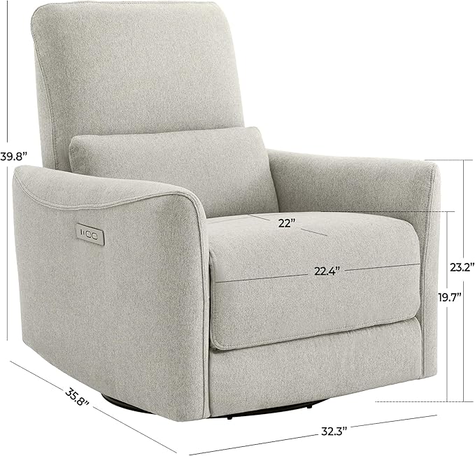 CHITA Power Recliner Chair Swivel Glider, FSC Certified Fabric Living Room Nursery Reclining Sofa Chair with Lumbar Support, Dove Grey-Ruum Studio Home