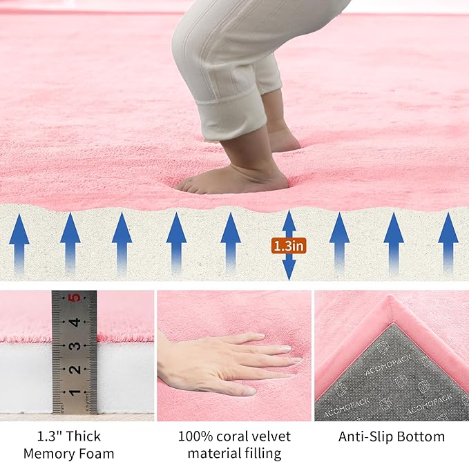 ACOMOPACK Baby Play Mat for Floor,1.3" Thick Memory Foam Area Rug for Living Room,Soft Velvet Crawling with Non-Slip Bottom for Kid,Toddler,59"×71" Tummy Time Nursery Rugs,Yoga（Pink）-Ruum Studio Home