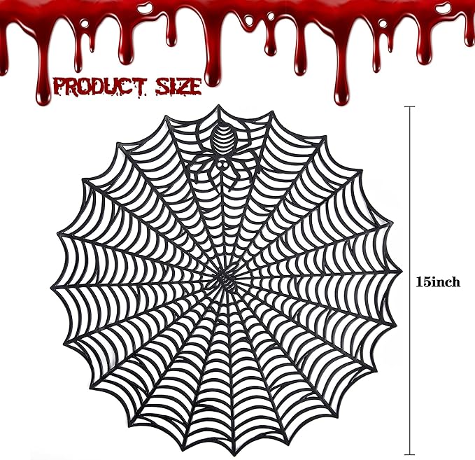 Sfcddtlg 6 Pcs Halloween Spider Web Placemats, 15" Heat Insulation Halloween Placemats Spider Web Table Mats, Hollow Out Spiderweb Coasters Placemat for Dining Table Party Decoration-Ruum Studio Home
